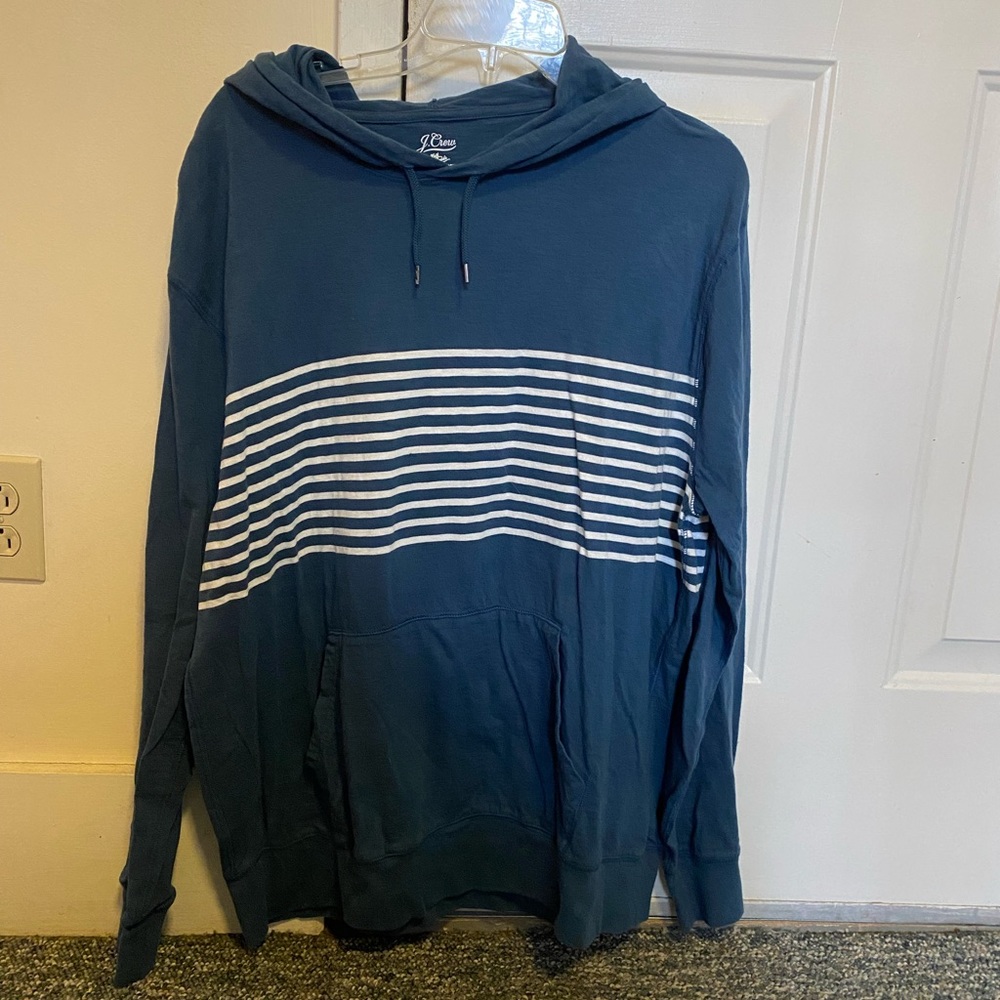 Powdery dark blue long sleeve hooded t-shirt.